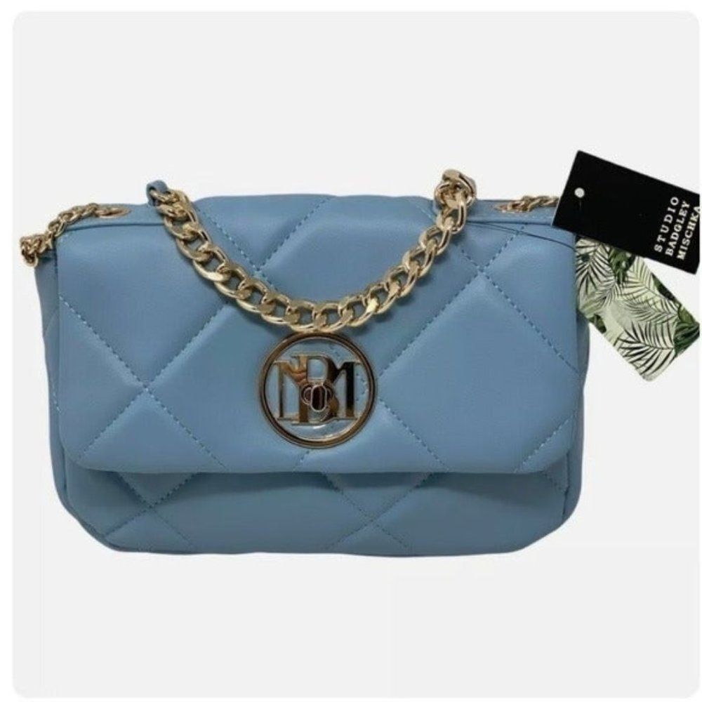 Badgley Mischka Handbag Quilted Vegan Leather Crossbody Gold Chain Easter Spring